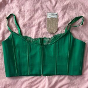 MESHKI Lake Lace Cami Crop Top Corset Bustier - Kelly Green